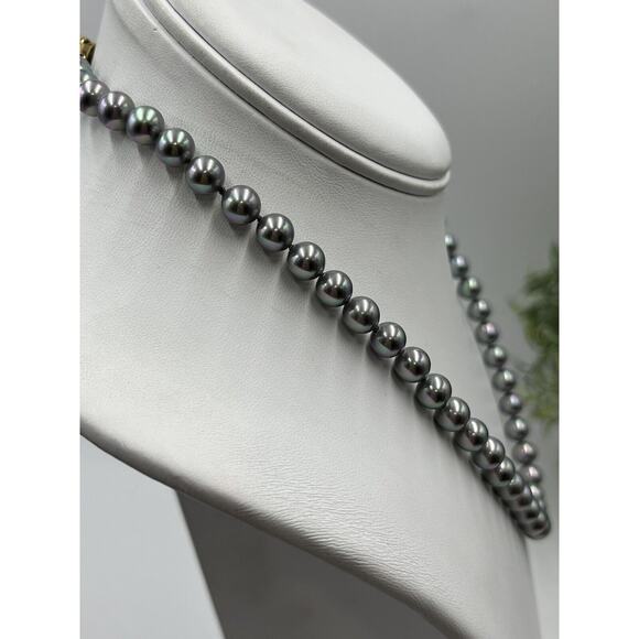 Majorica Gray Rainbow Lustrous Pearl One Strand Necklace 925 Vermeil Box Clasp - Picture 4 of 12